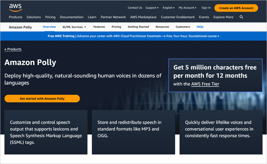Amazon Polly AI voice generator