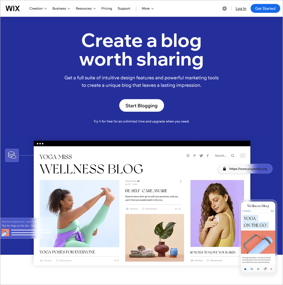 Wix free blog builder