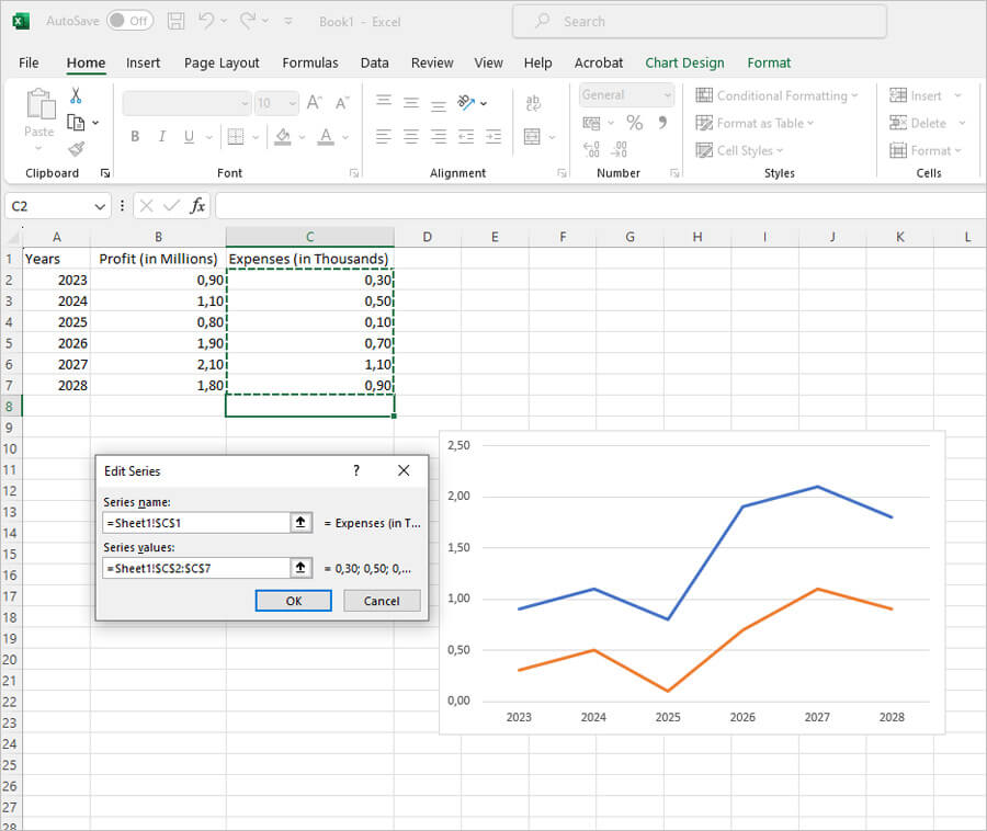 How to make a double line graph in Excel