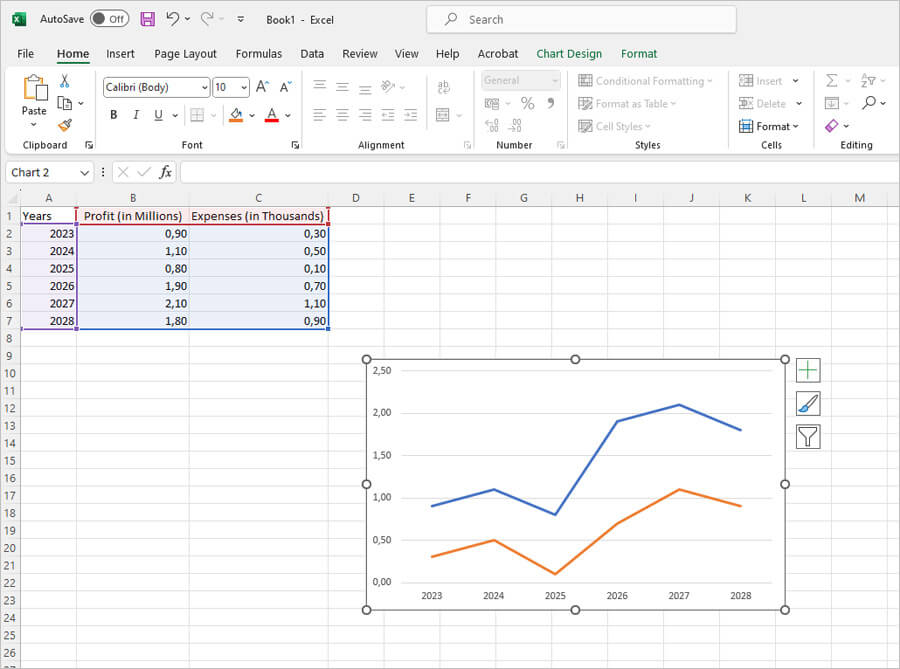 How to make a double line graph in Excel