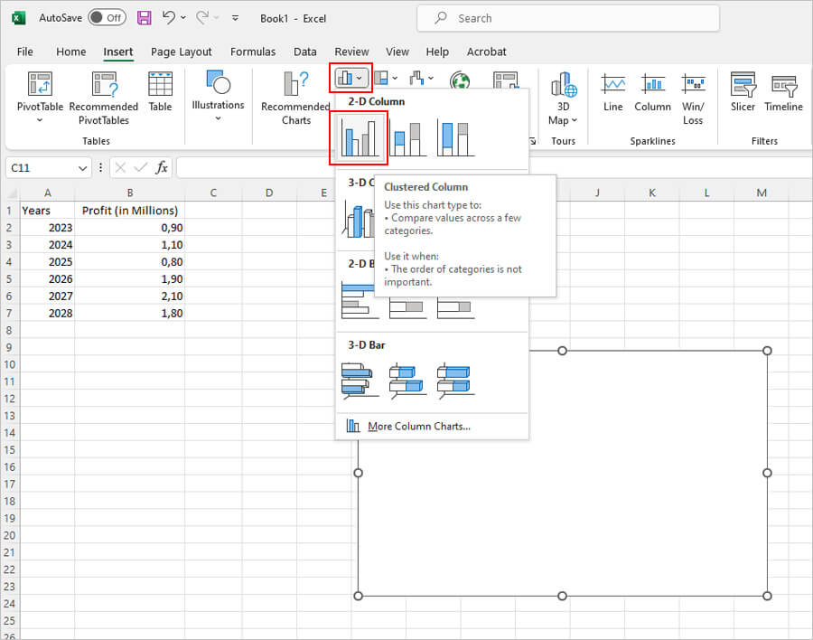 How to make a column graph in Excel